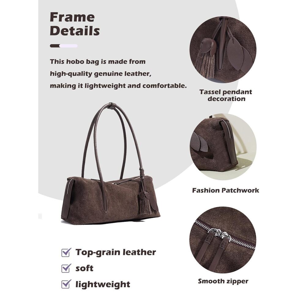7998 Genuine Suede Leather Shoulder Bag, Soft Hobo Bag , Lightweight - Picture 6 of 7